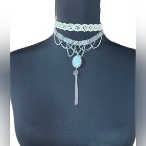 Shyanne Silver Lace Choker with Opal Accent
